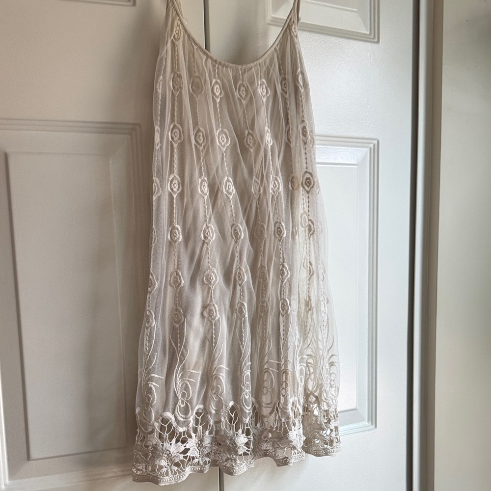 100% cotton Cream Embroidered Lace Slip Dress